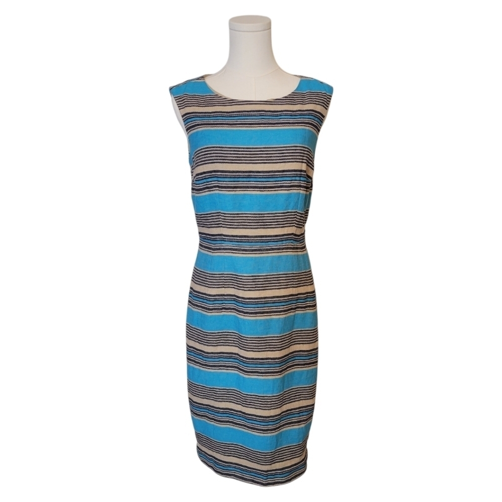 The Limited Tan & Turquoise Sleeveless Linen Texture Dress‎ Size 6